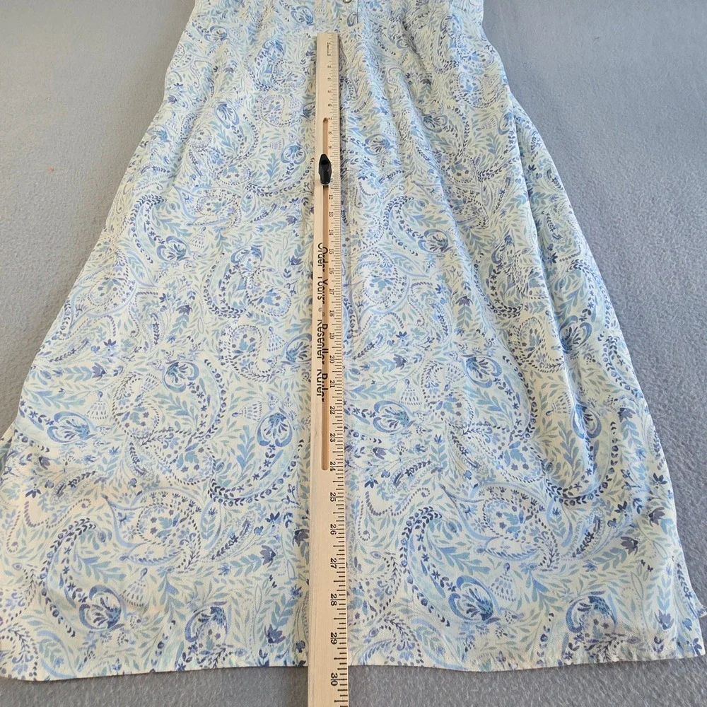 Lucky Brand Maxi Dress Womens 1X Blue Paisley Linen Blend Button Front Tie Waist - Picture 8 of 8